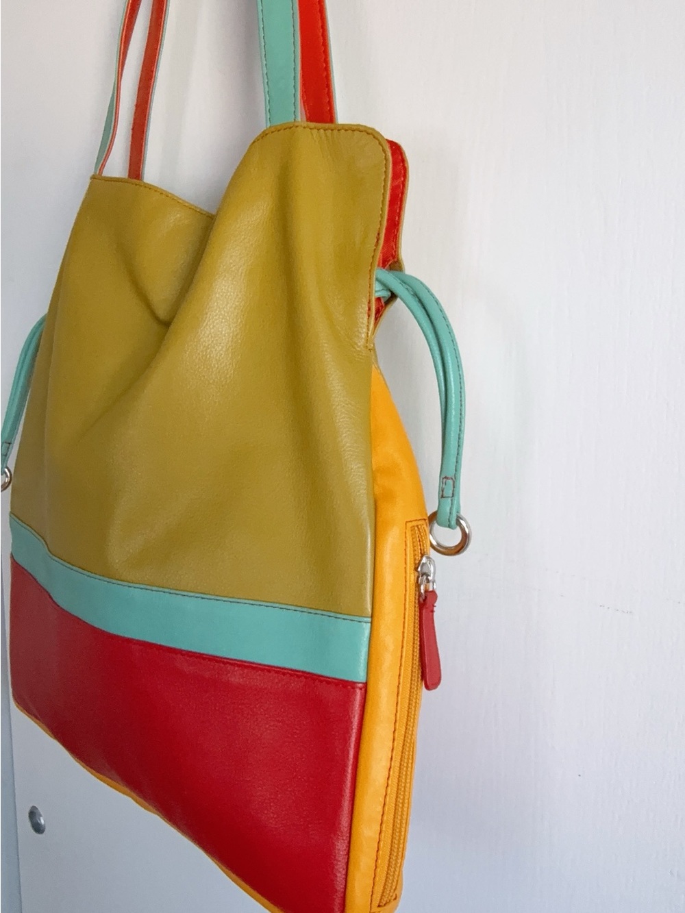 ili New York Multicolor Leather Shoulder Bag Tote + Detachable Pouch - Picture 5 of 11